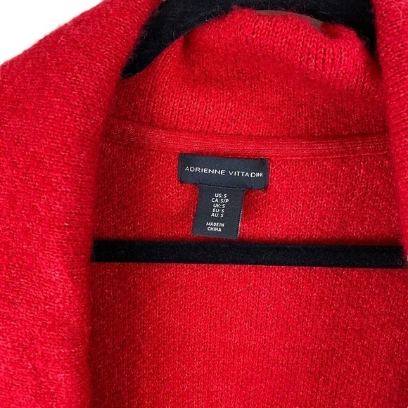 Adrienne Vittadini Open Front Red Shaw‎ Collar Wool Blend Sweater Jacket Sz S - Picture 2 of 6